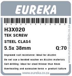 H3X020 - Tek Screw Steel Class 4 -H3X020_label_T